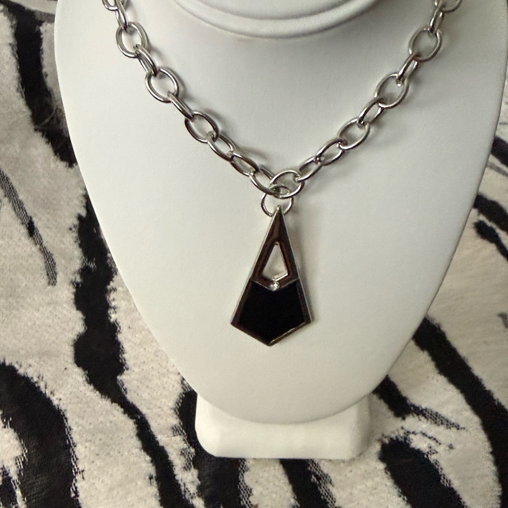 Elegant Hancrafted Black and Sterling Silver Pendant Necklace. Tested for silver